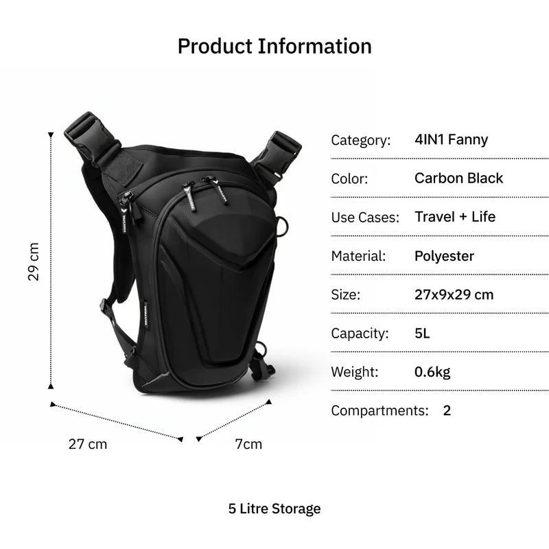 Vantora ARC 4IN1 - Thigh Bag & Travel Bag Black